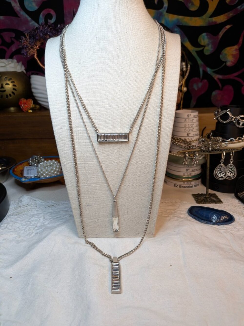 Kenneth Cole New York Silver‑Tone Layered Crystal Bar Necklace